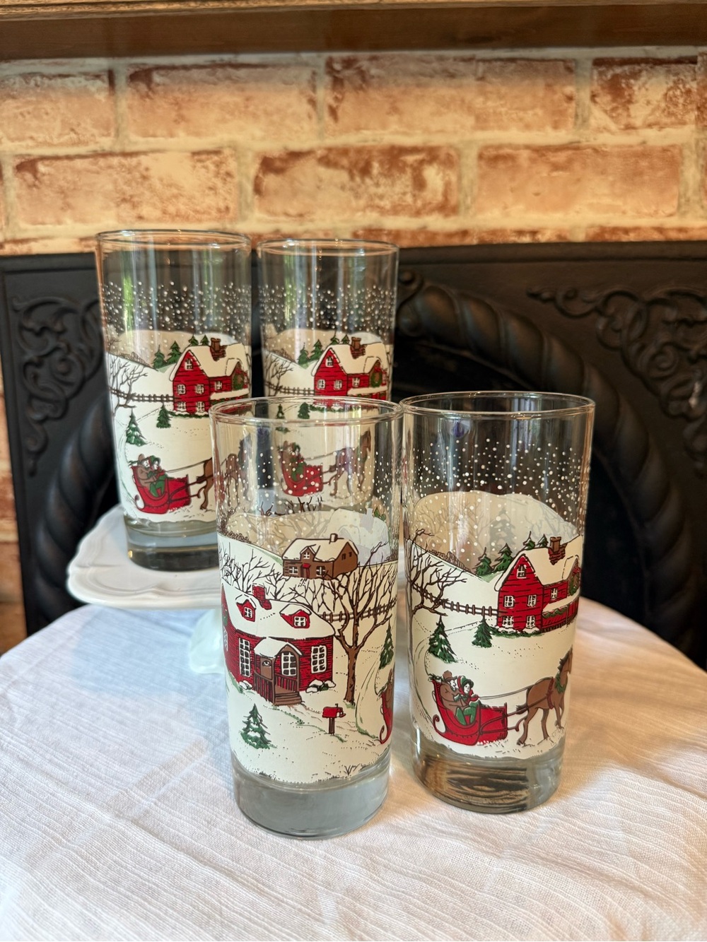 Libbey Winter Village Red Winter Scene Highball Glasses - Set of 4 Holiday